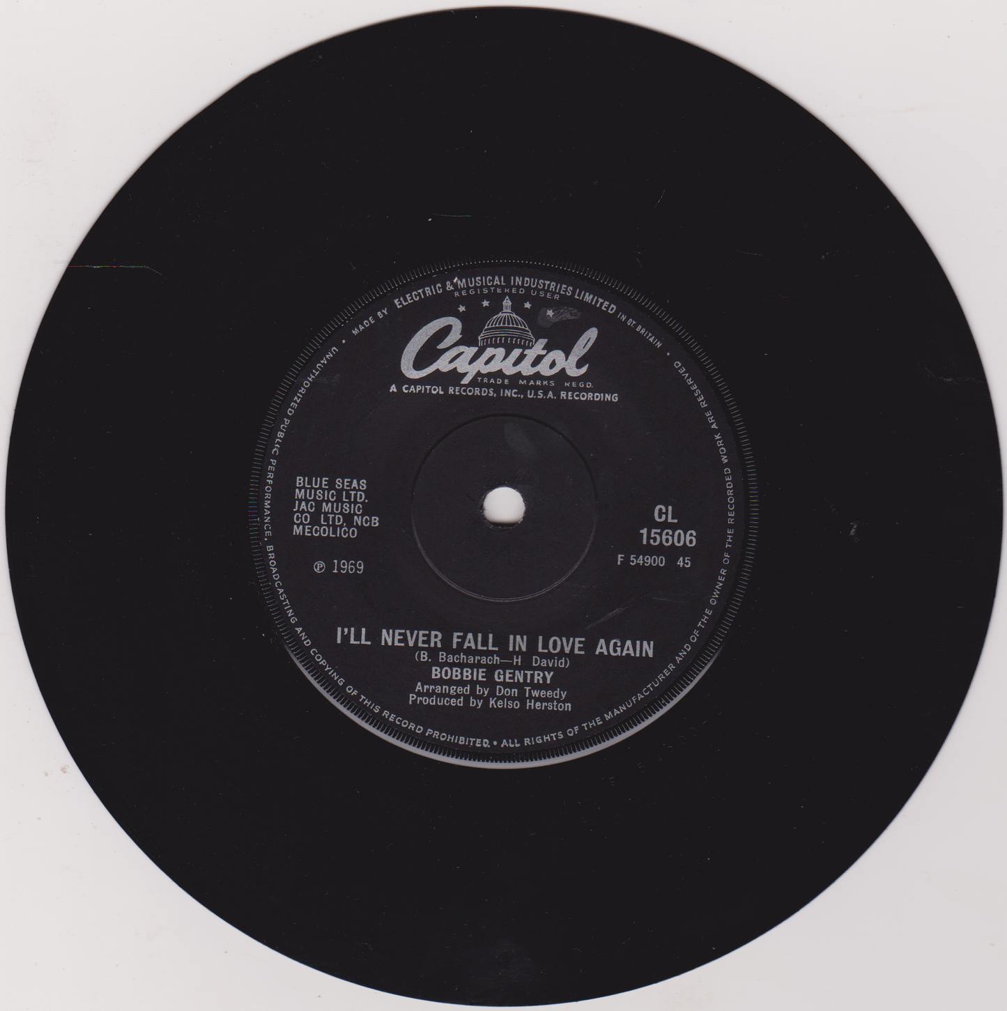 Black vinyl record label with Capitol Records branding