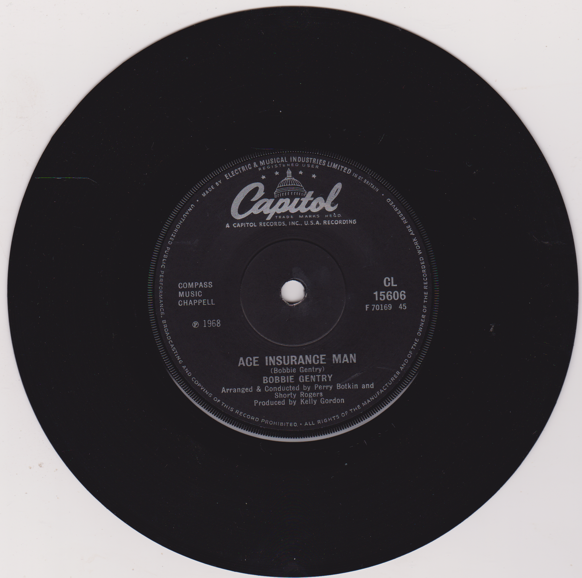 Black vinyl record with Capitol Records label on a white background