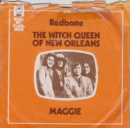 Single cover by Redbone featuring a group of people with an orange background.