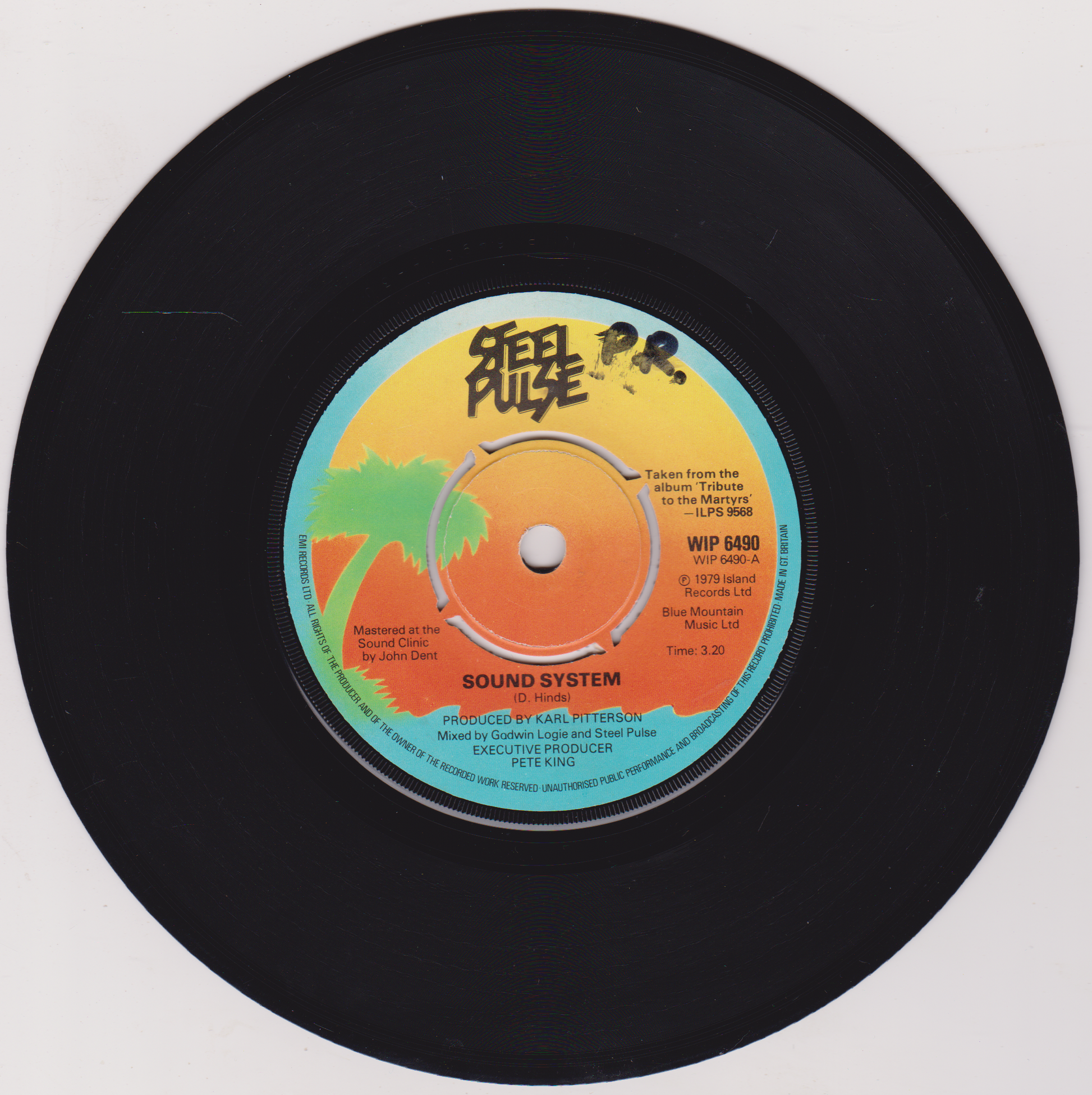 Vinyl record with a colorful label on a white background