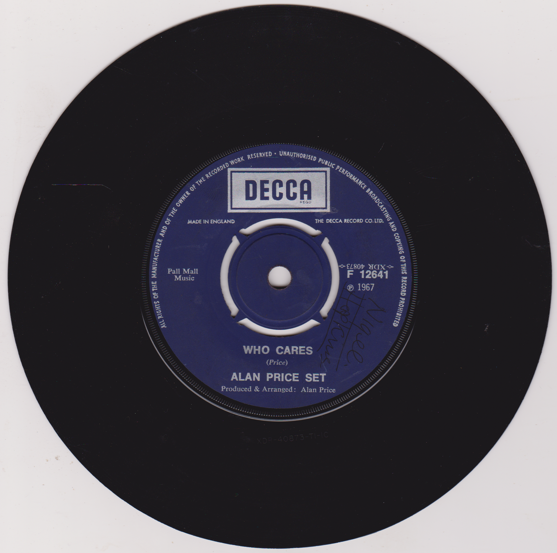 Vinyl record with a blue label on a white background