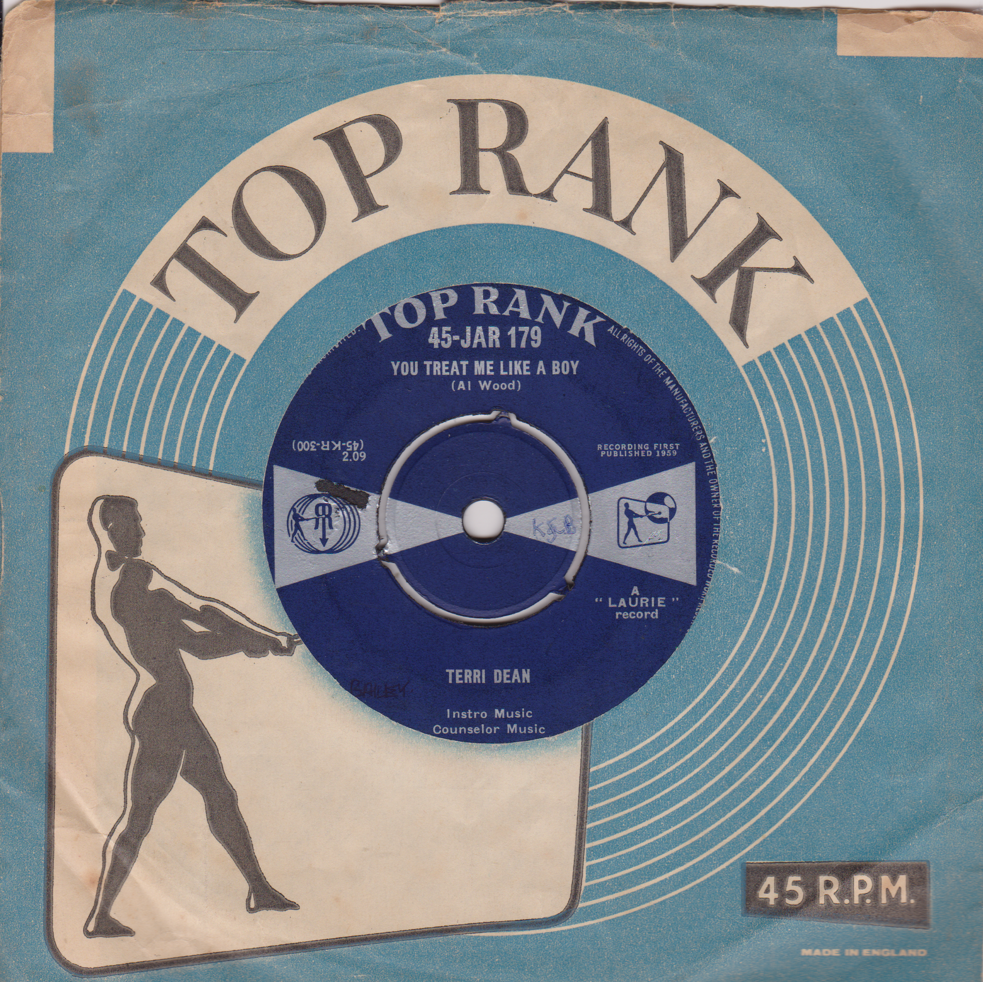 Record cover with 'Top Rank' branding and a silhouette of a person holding a gun.