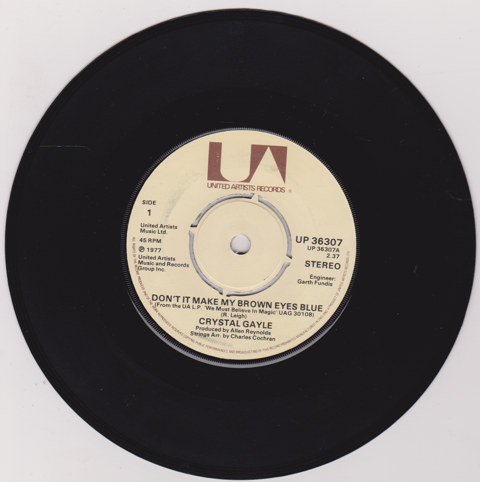 Vinyl record with a yellow label featuring 'United Artists' branding on a white background