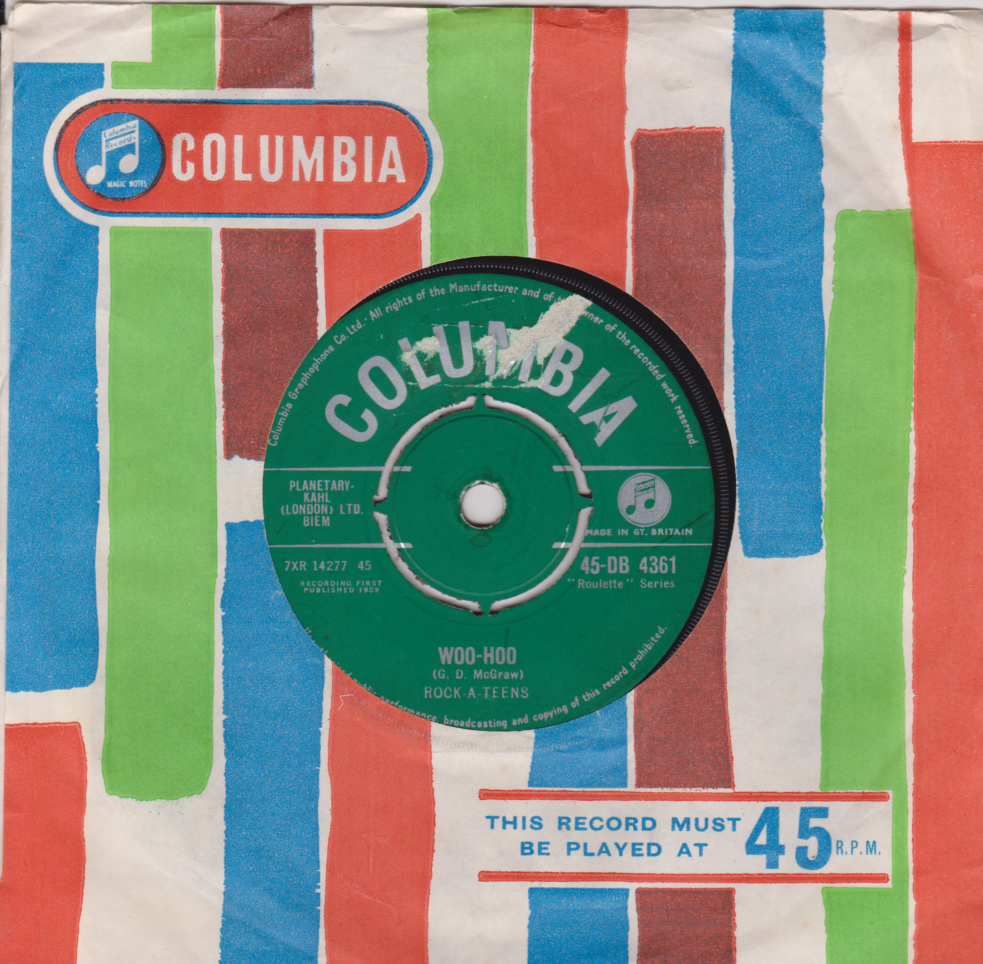 Columbia record label on a colorful striped background