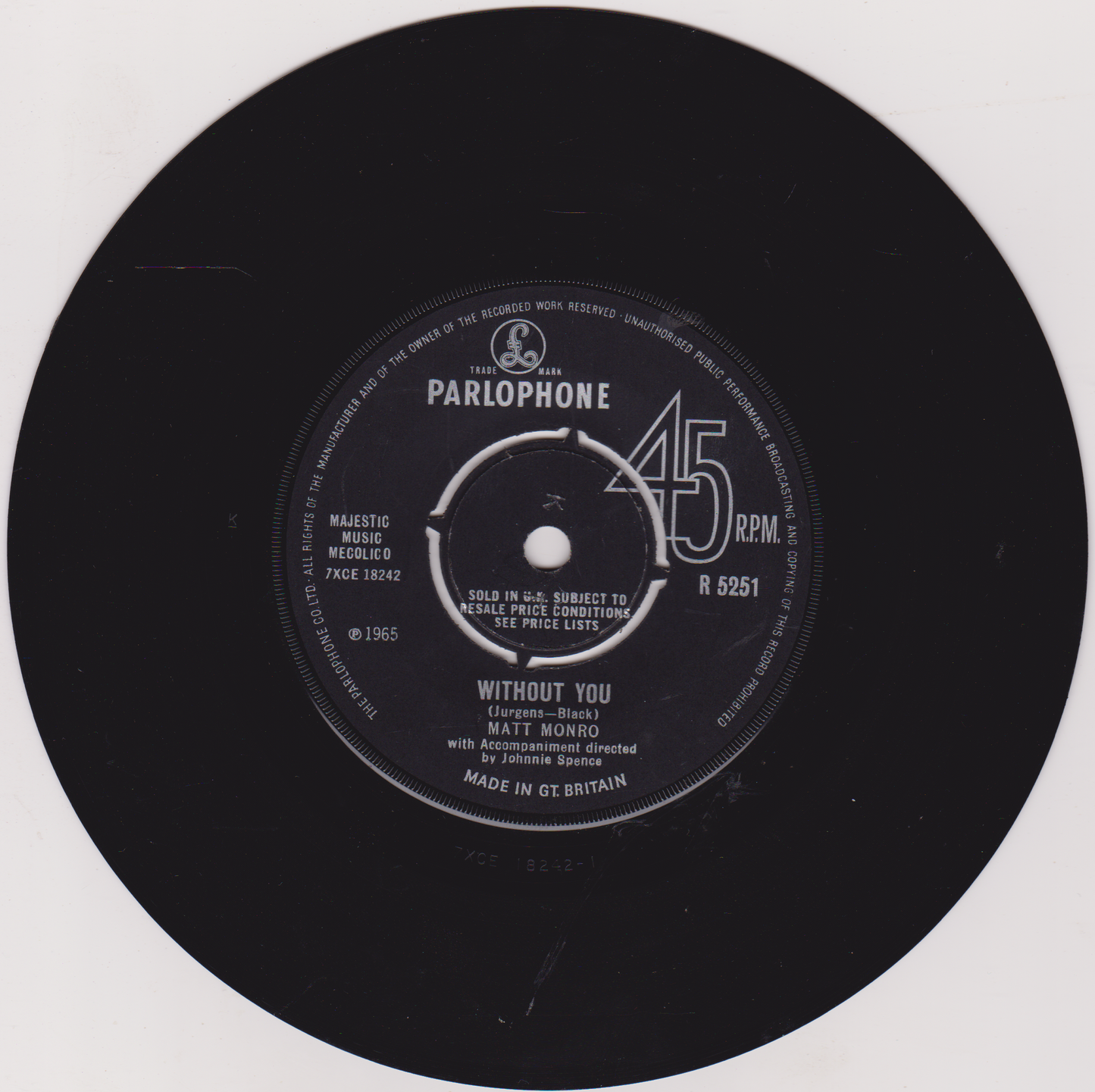 Parlophone 45 RPM record label on a white background