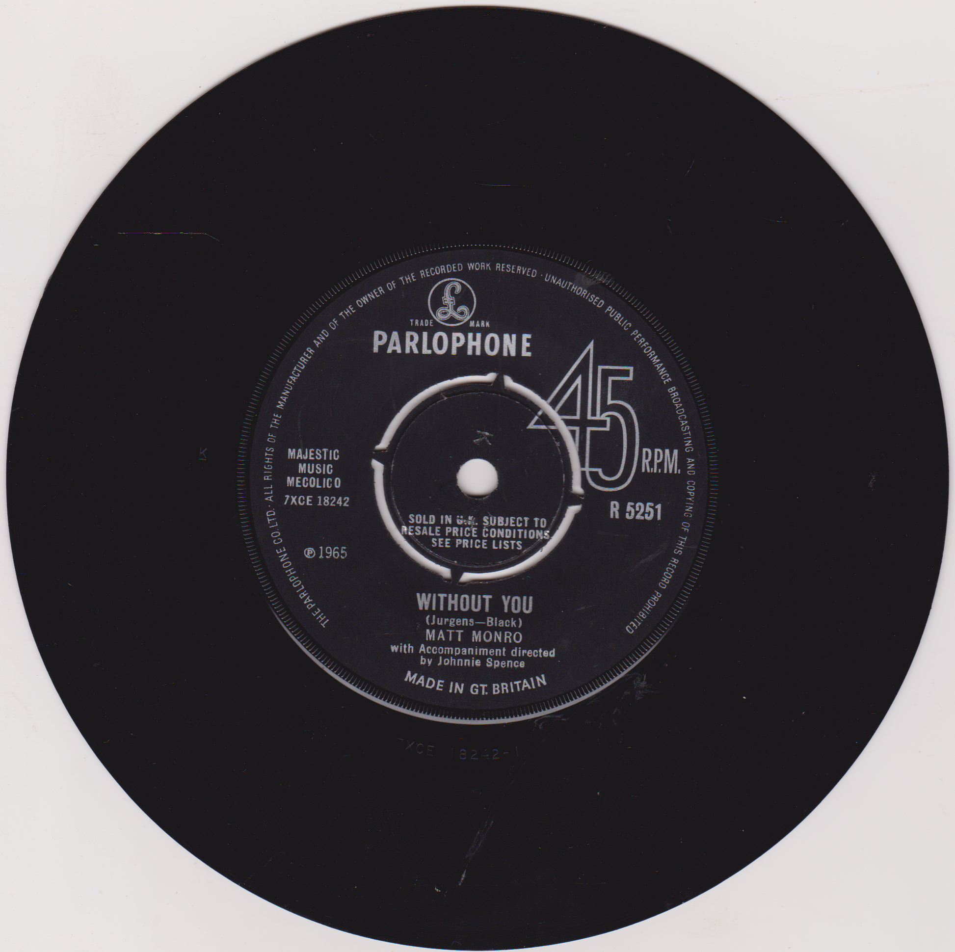 Parlophone 45 RPM record label on a white background