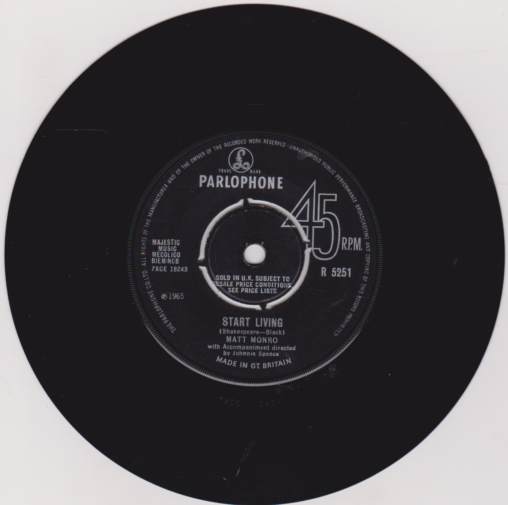 Black vinyl record with Parlophone label on a white background