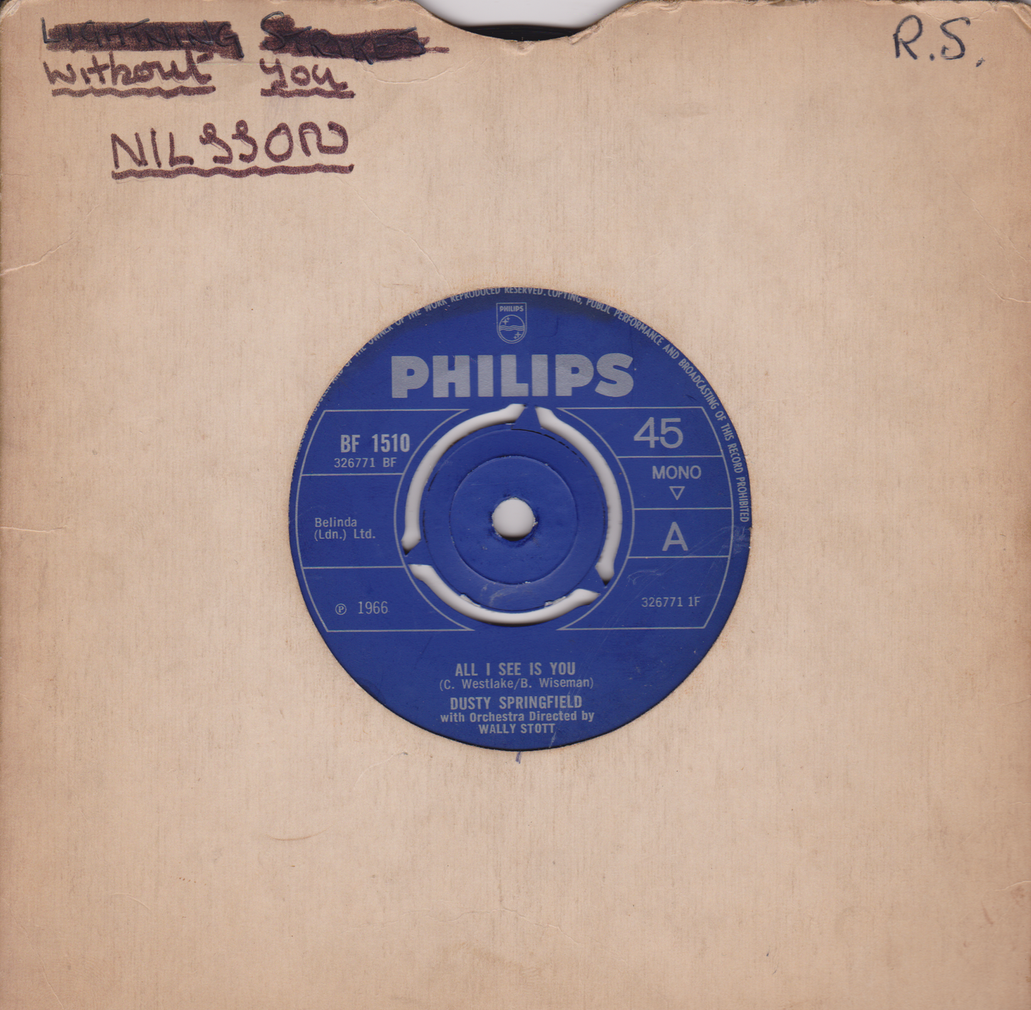Dusty Springfield ‎– All I See Is You (Philips 1966) 7" vinyl single G+/-