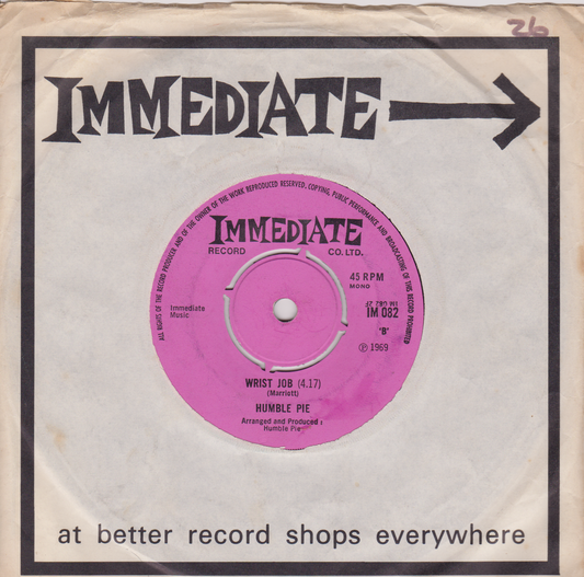 Humble Pie ‎– Natural Born Bugie (Immediate 1969) 7" vinyl single VG/VG