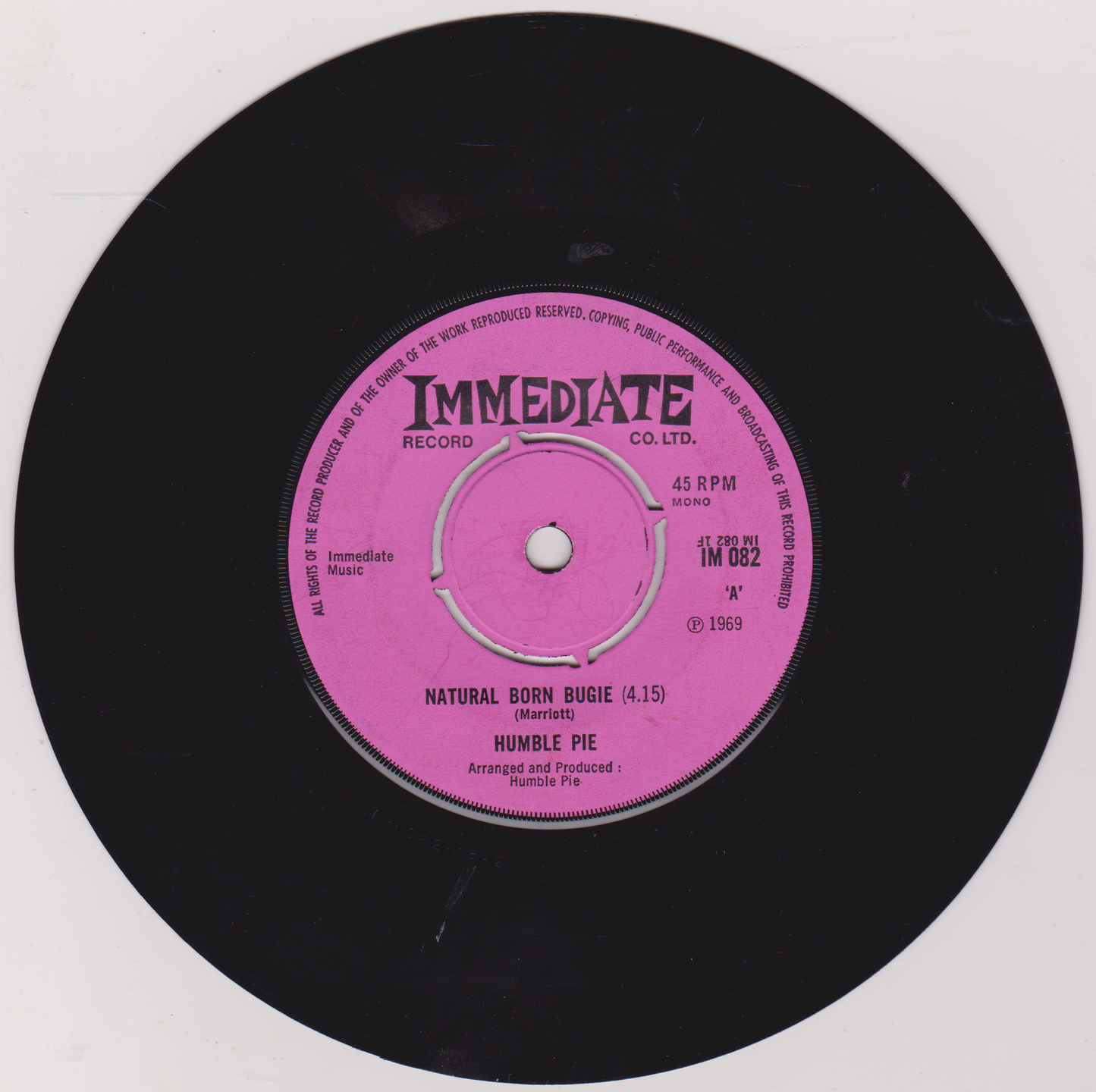 Humble Pie ‎– Natural Born Bugie (Immediate 1969) 7" vinyl single VG/VG
