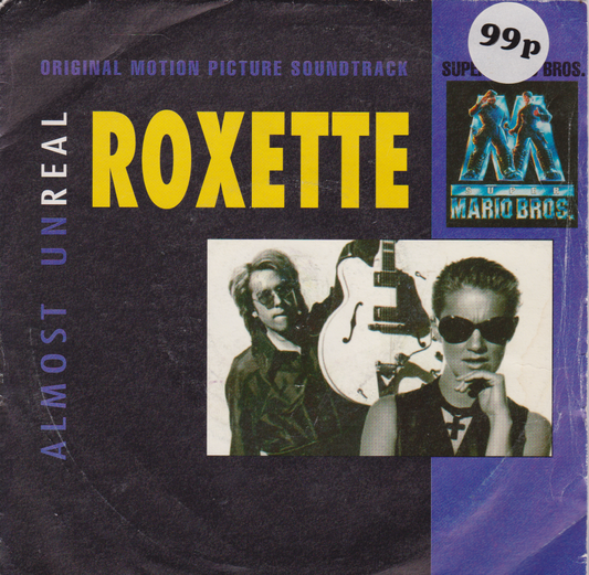 Single cover for 'Almost Unreal' by Roxette with band members and text.