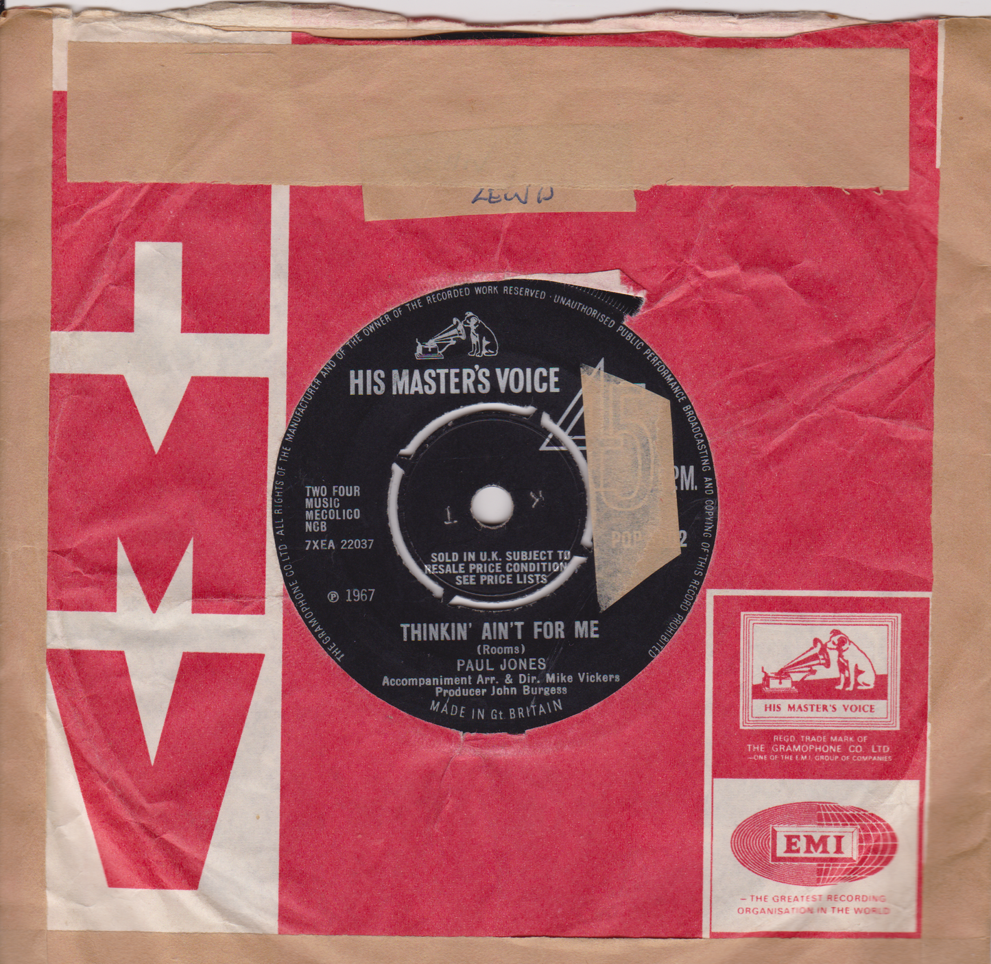Record cover with 'His Master's Voice' and EMI logos on a red and brown background
