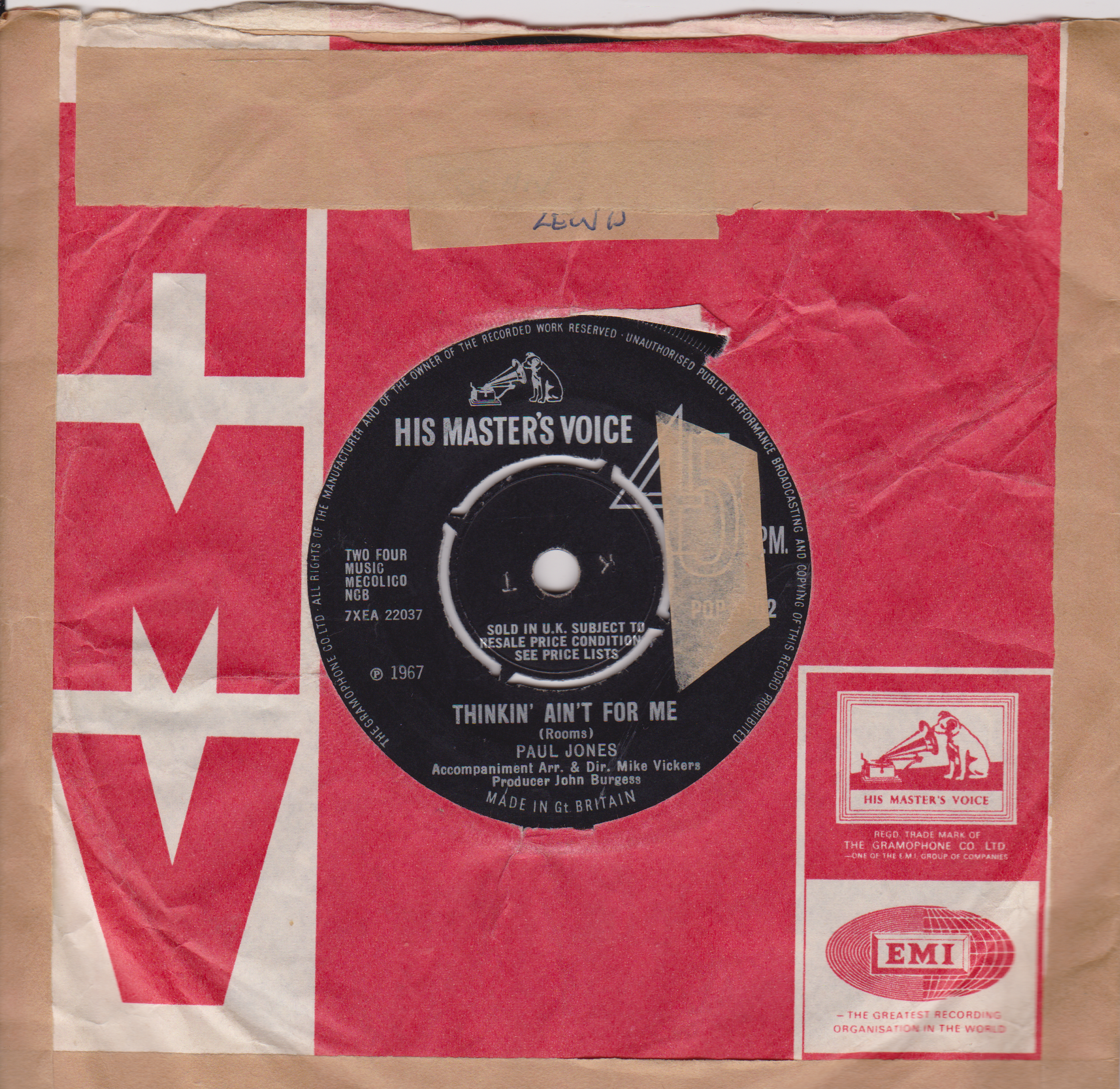 Record cover with 'His Master's Voice' and EMI logos on a red and brown background