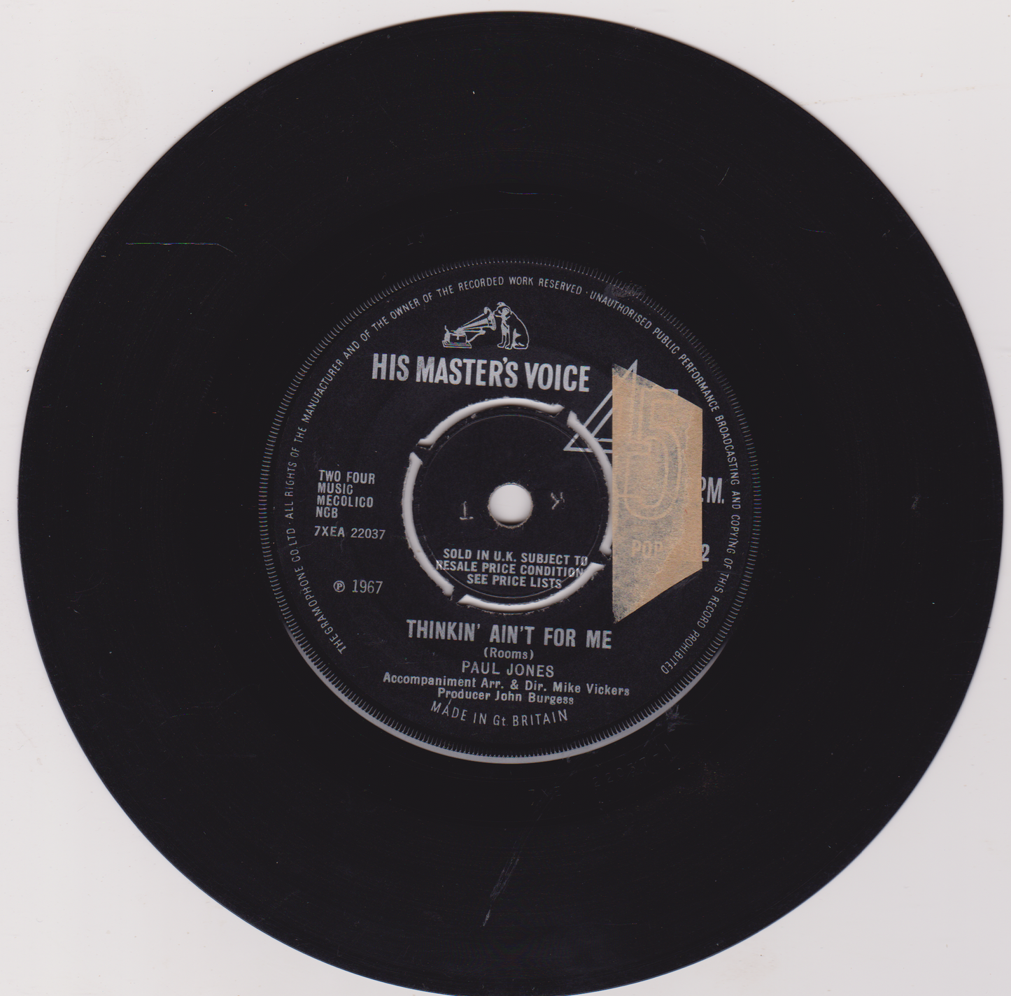 Record label with 'His Master's Voice' logo on a black vinyl record