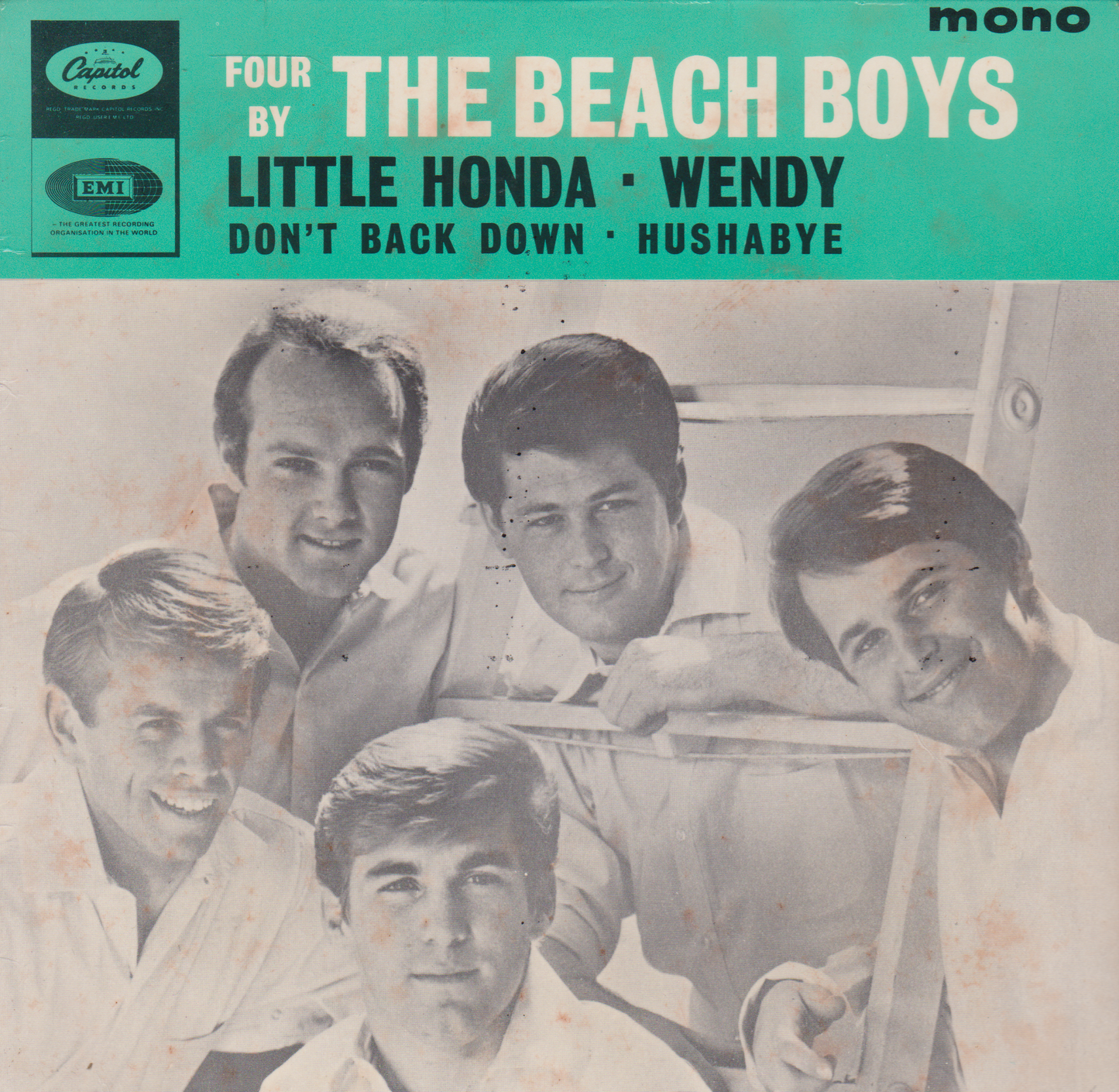 Single cover of 'Four' by The Beach Boys with band members and text.