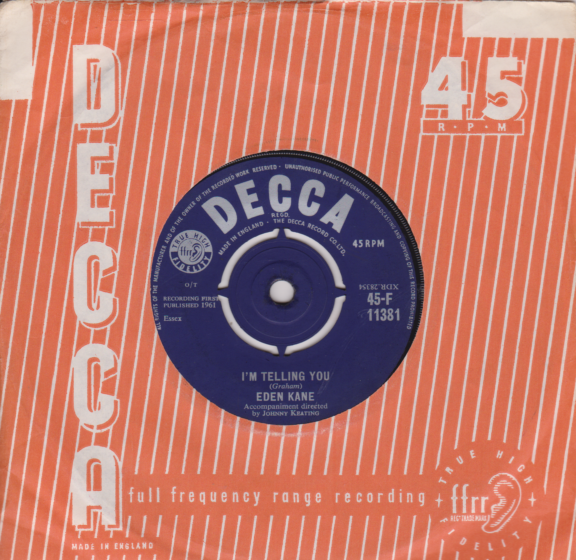 Decca record label on a red and white striped background