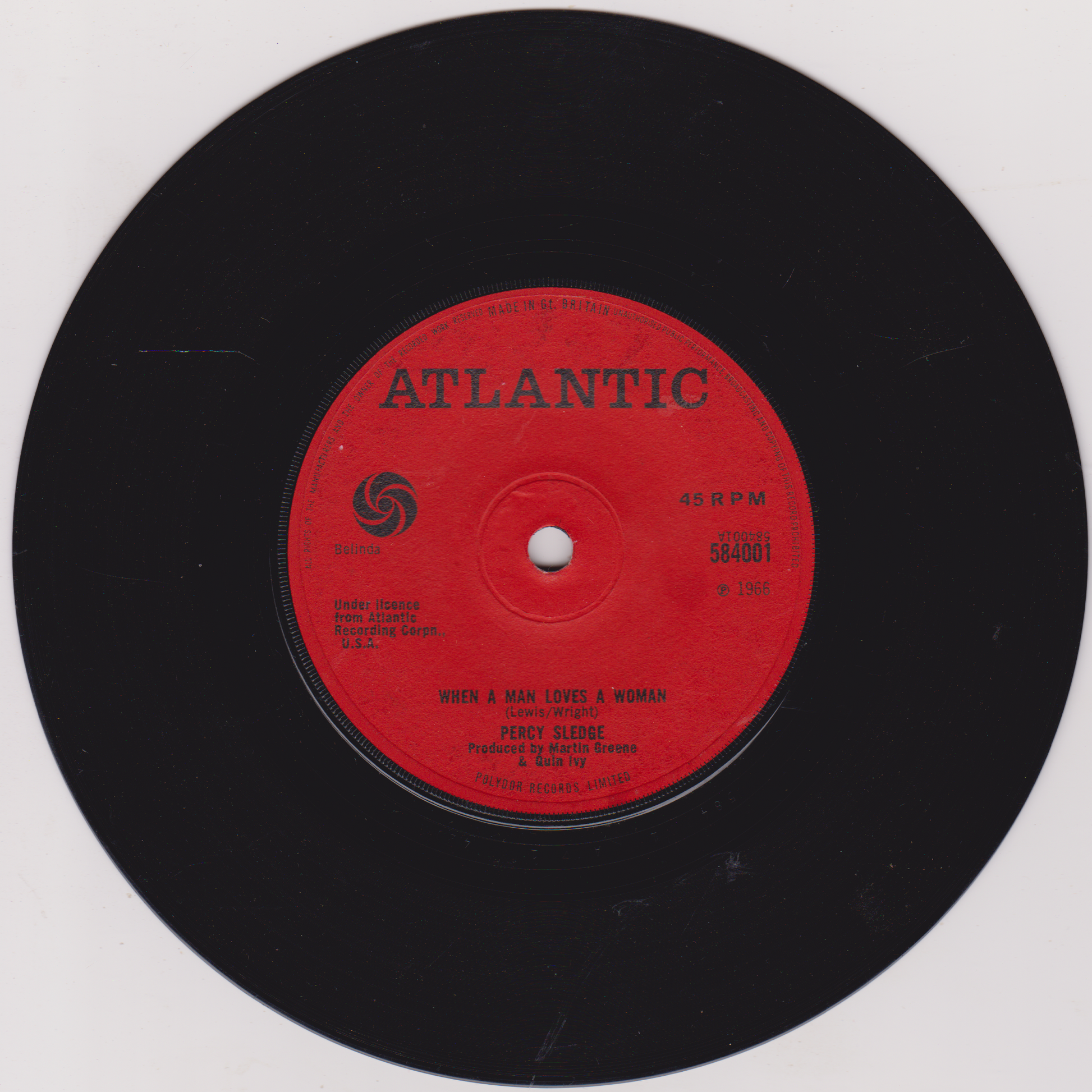 Vinyl record with red label featuring Atlantic Records logo