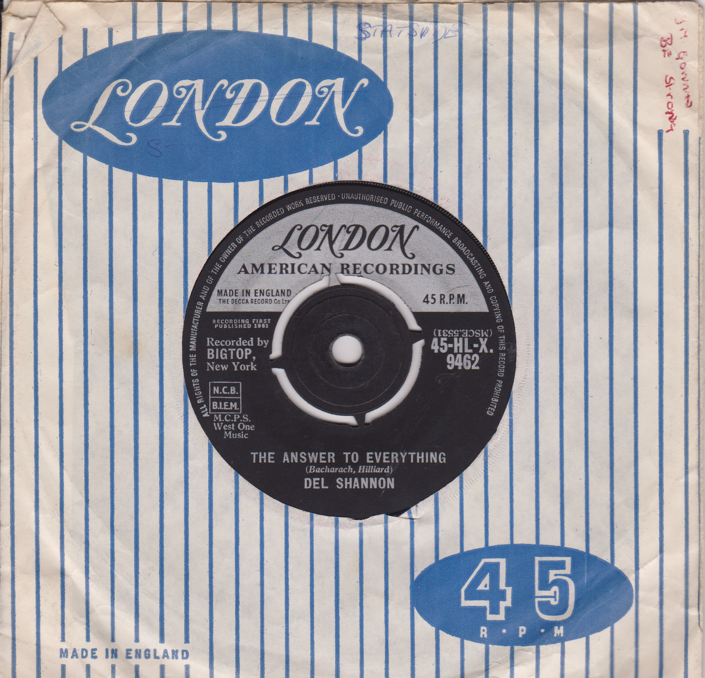 Vintage London record sleeve with blue and white striped background