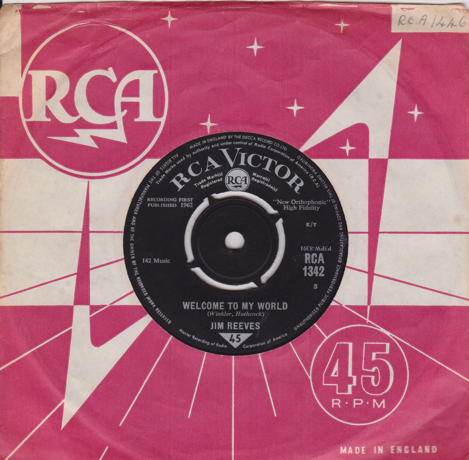 Vintage RCA Victor record cover with pink background and star design