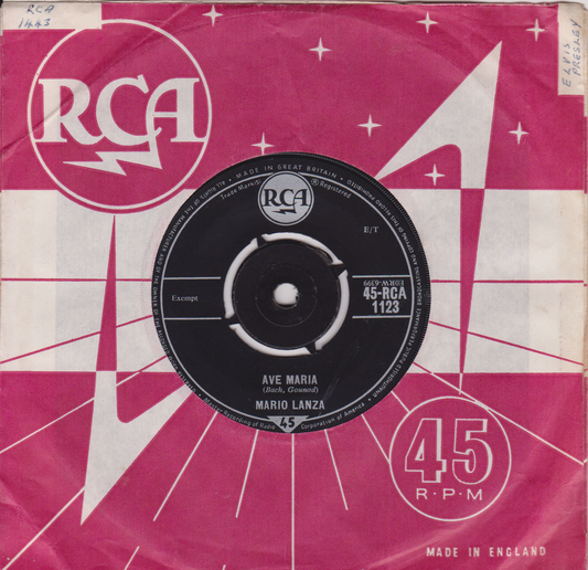 Record cover with RCA logo and vinyl record on a pink and white geometric background