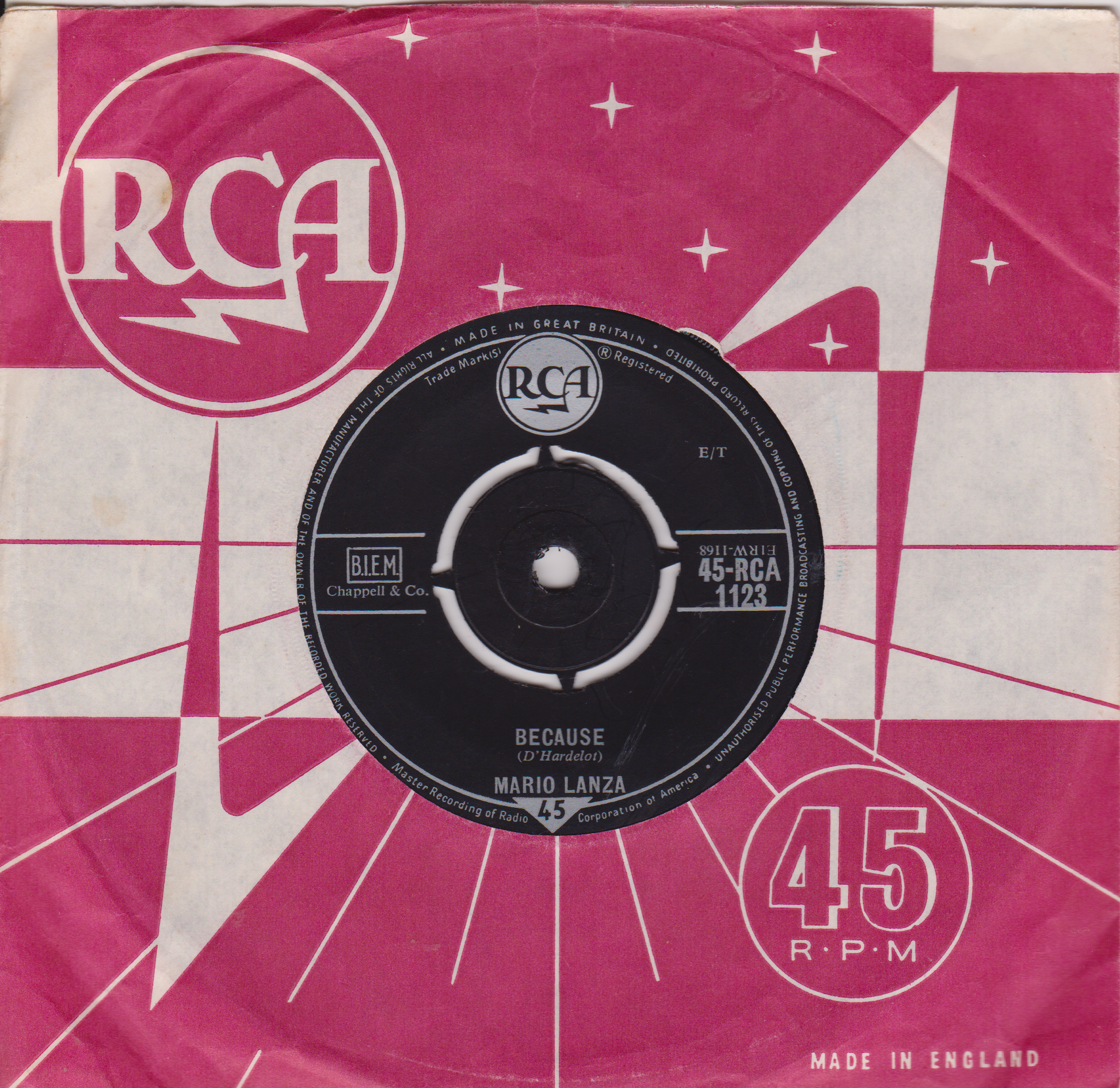 Vintage RCA record cover with a pink and white design