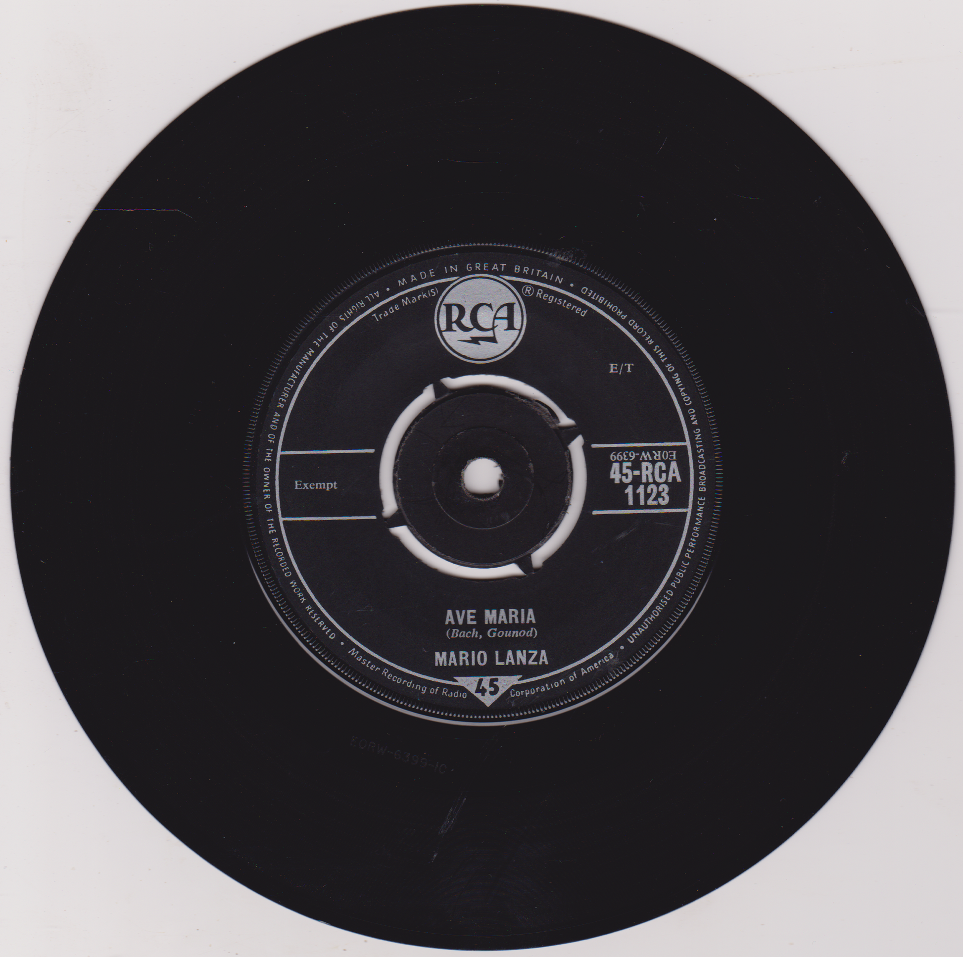 Black vinyl record with RCA label on a white background
