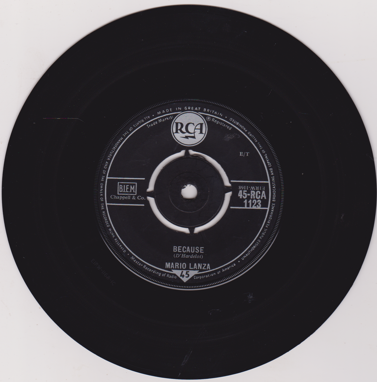 Black vinyl record with RCA label on a white background