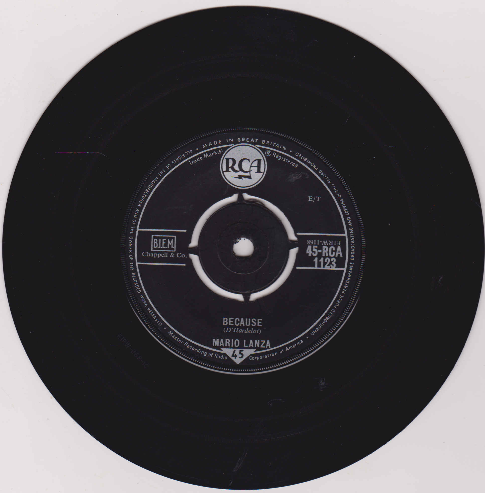 Black vinyl record with RCA label on a white background