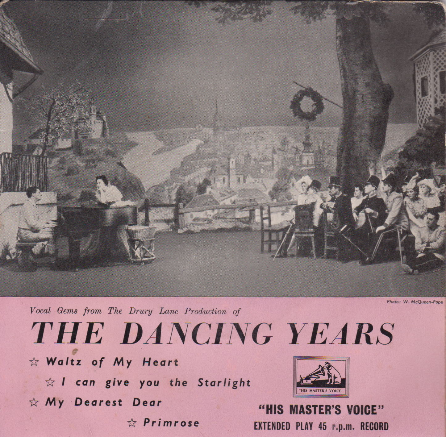 Vintage record cover with a scene of people dancing outdoors and text about the 'Dancing Years' album.
