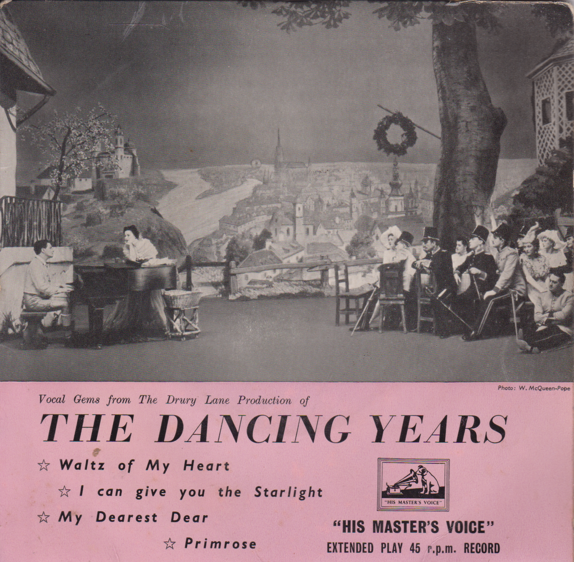 Vintage record cover with a scene of people dancing outdoors and text about the 'Dancing Years' album.