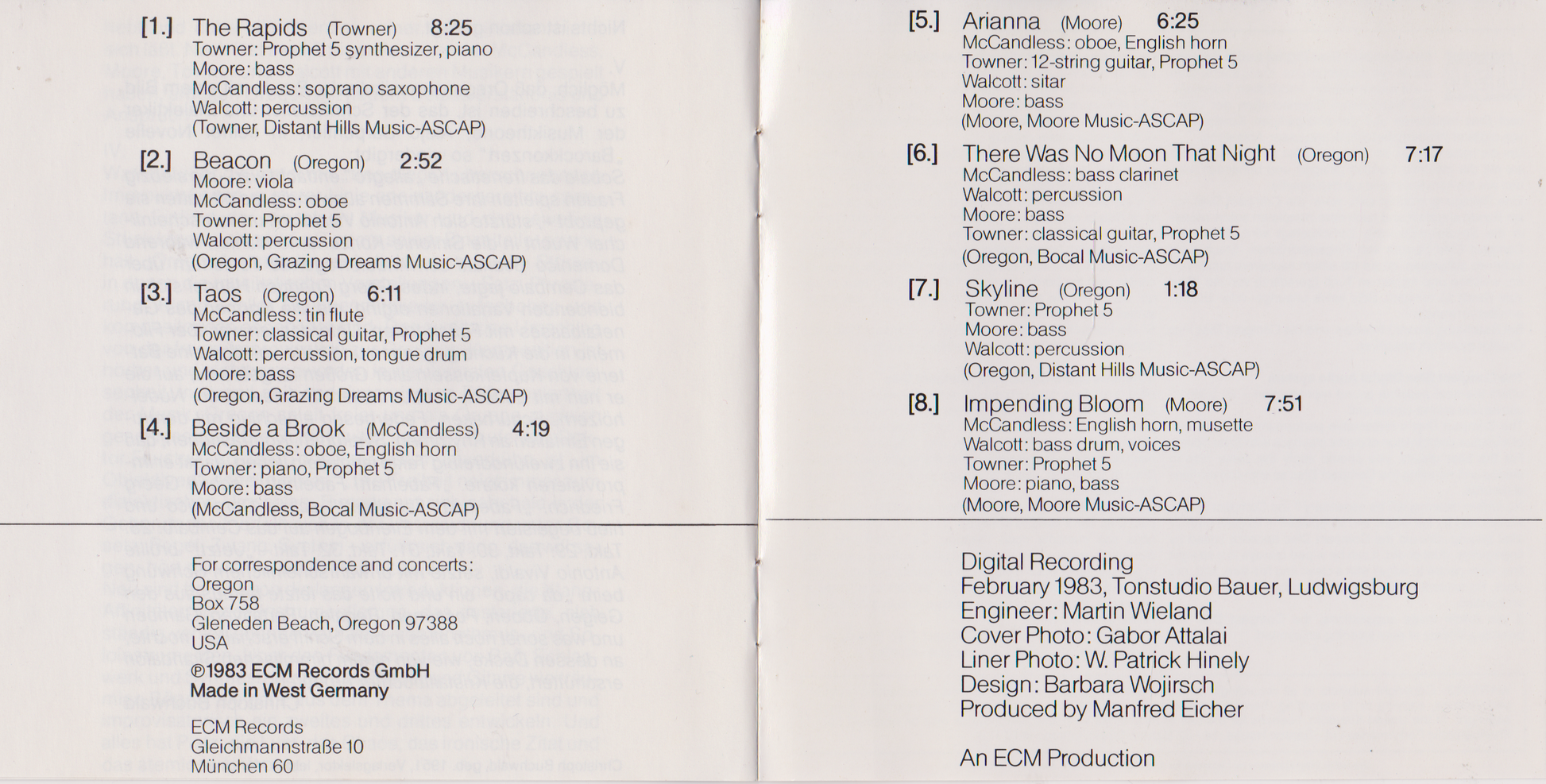 Album tracklist with song titles and durations on a white background