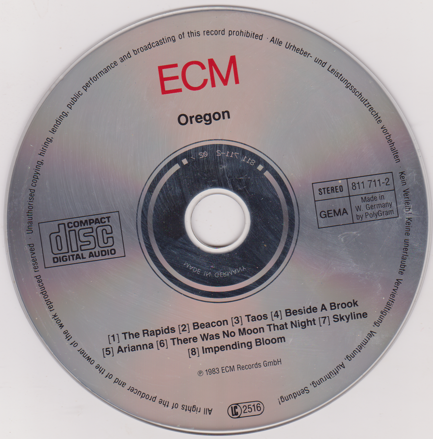 CD disc with ECM and 'Oregon' branding on a white background