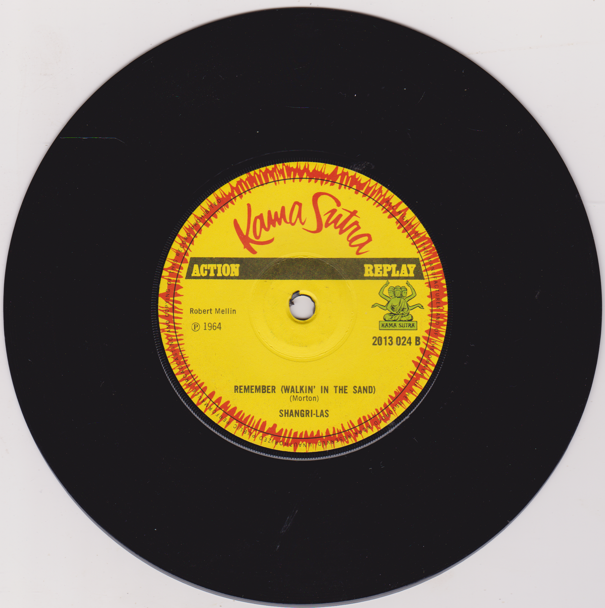 Black vinyl record with a yellow label featuring 'Kama Sutra' and 'Action Recordings' on a white background.
