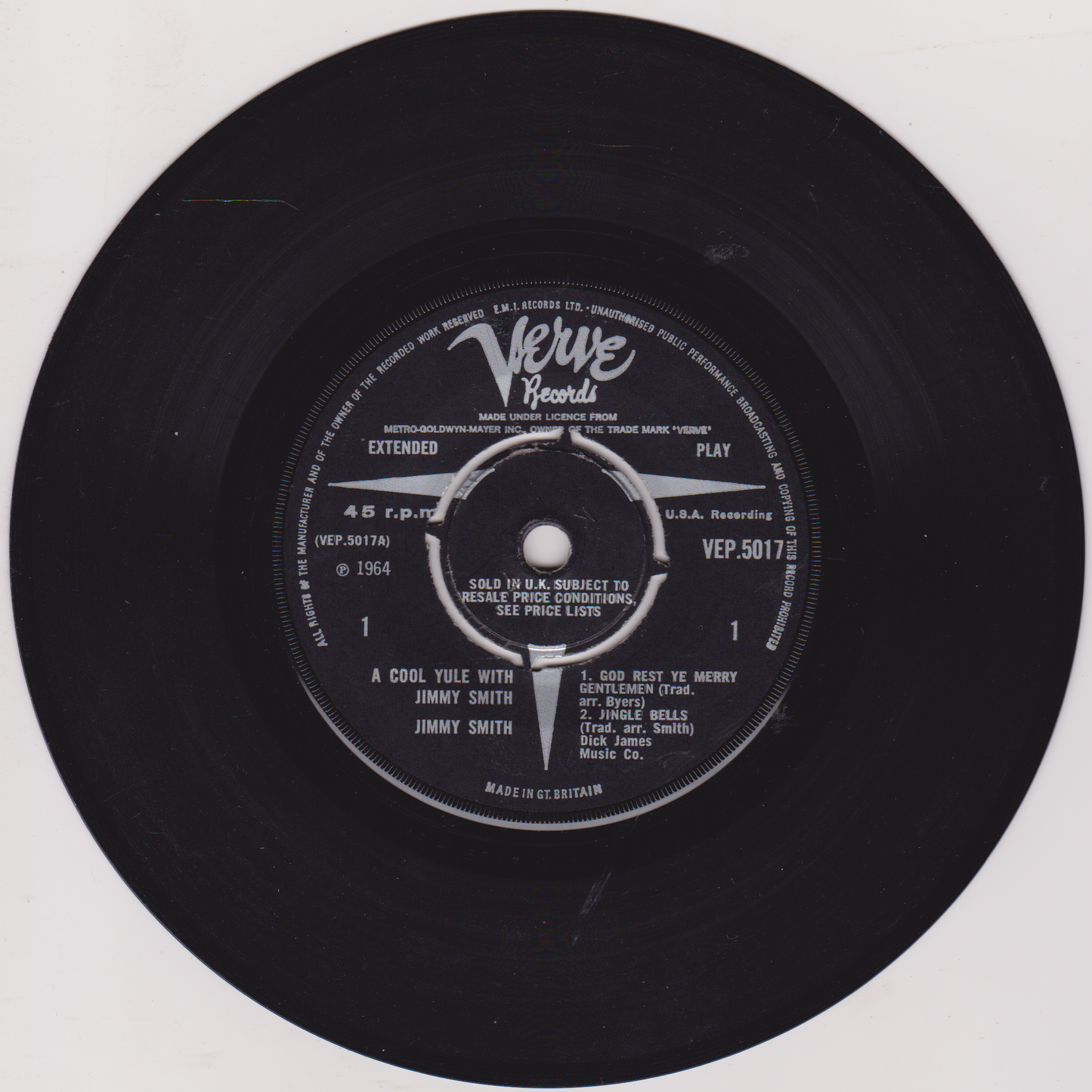 Black vinyl record with Verve Records label on a white background