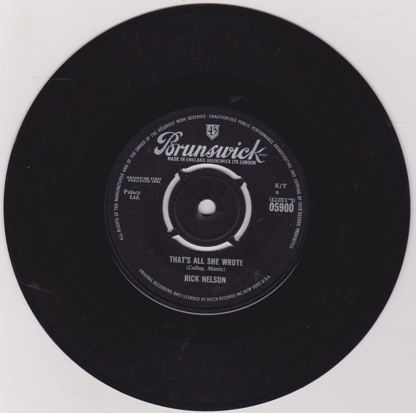 Black vinyl record with Brunswick label on a white background