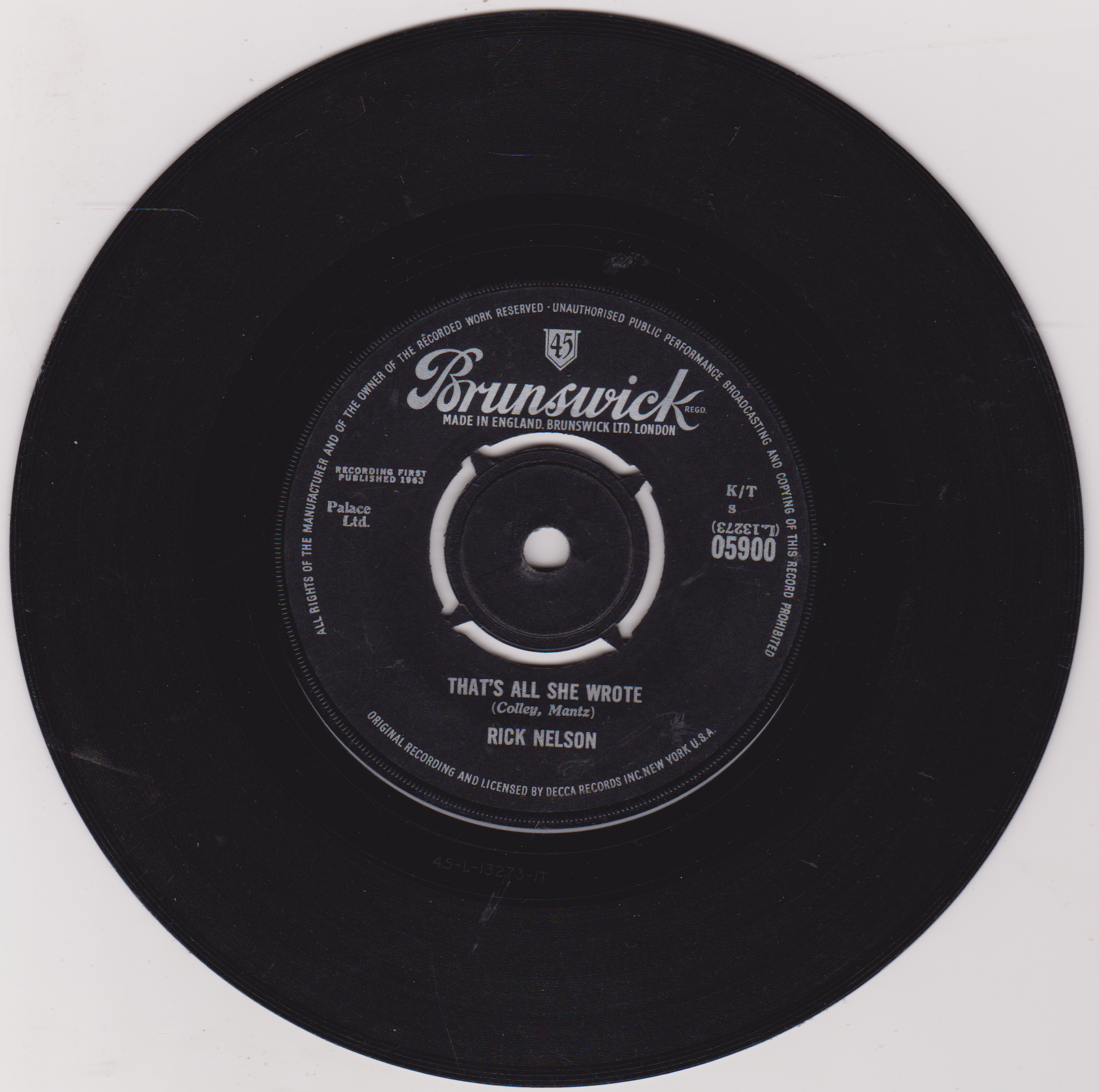 Black vinyl record with Brunswick label on a white background