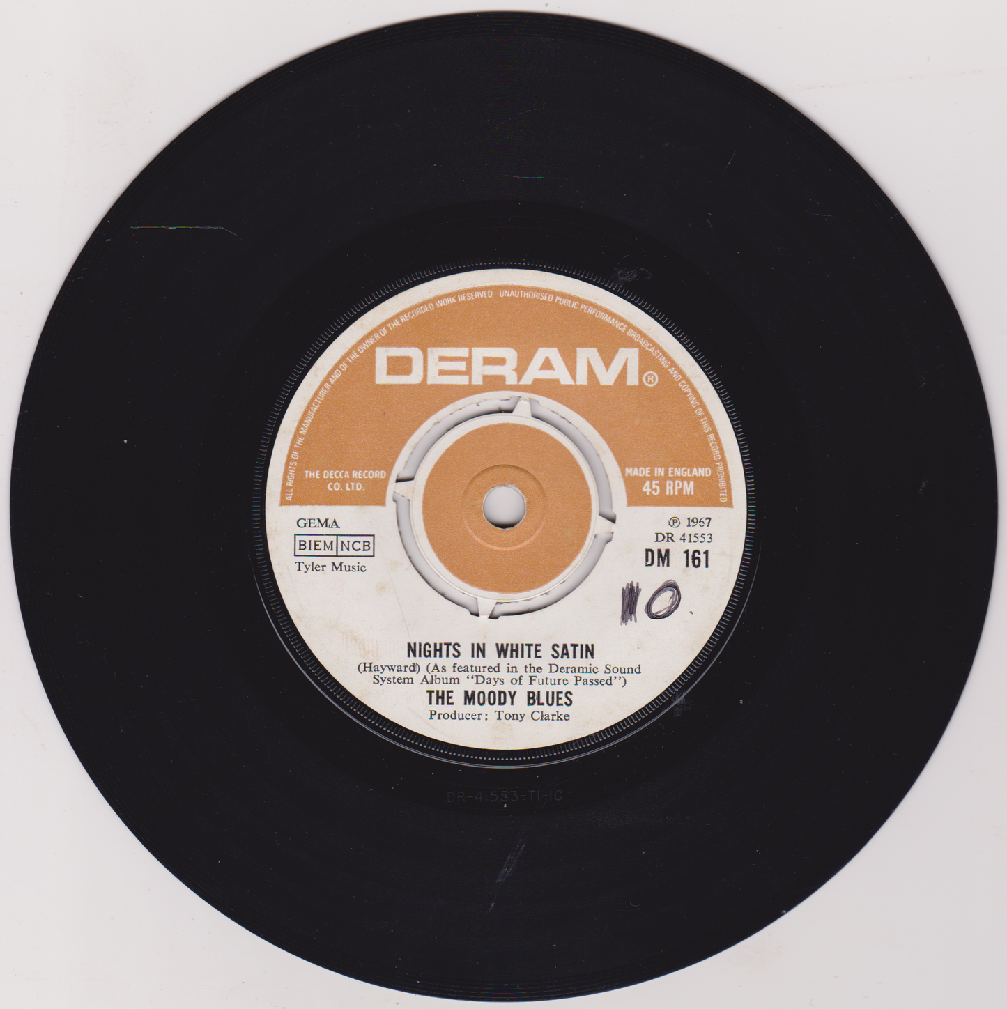 Vinyl record with Deram label on a white background
