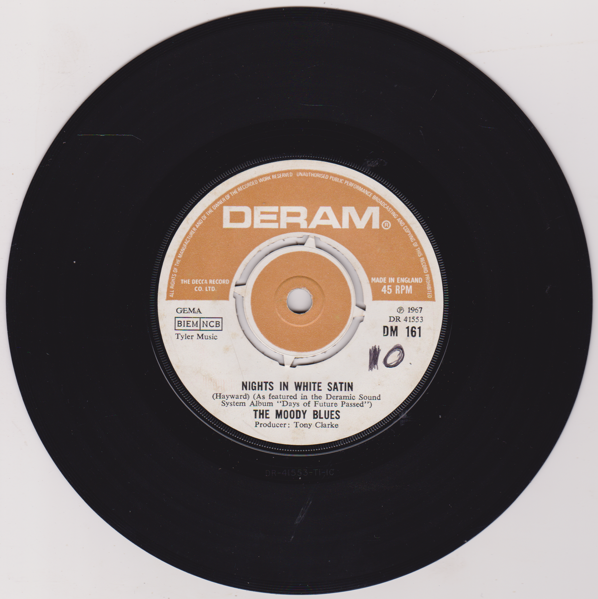 Vinyl record with Deram label on a white background