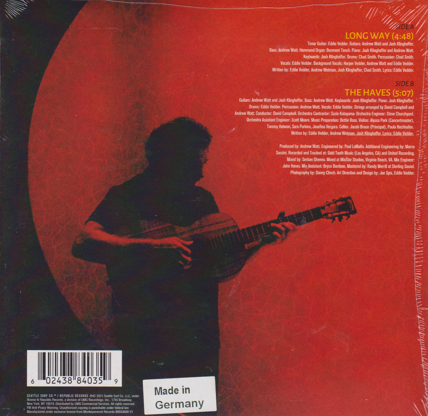 Single cover with silhouette of a person playing guitar against a red and black background