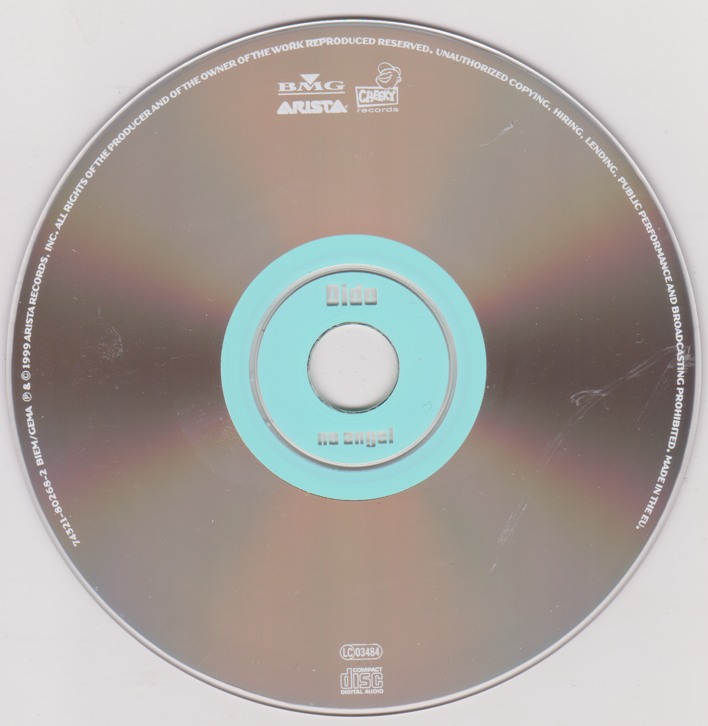 CD with a blue label on a white background