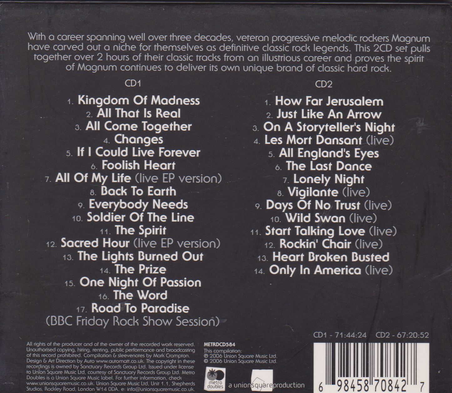 Back cover of a music album with tracklist and branding