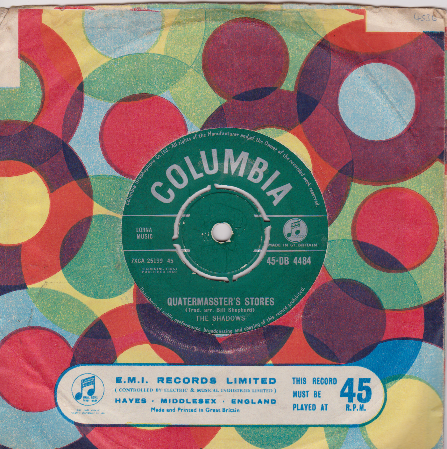 Colorful vinyl record cover with Columbia label and geometric pattern