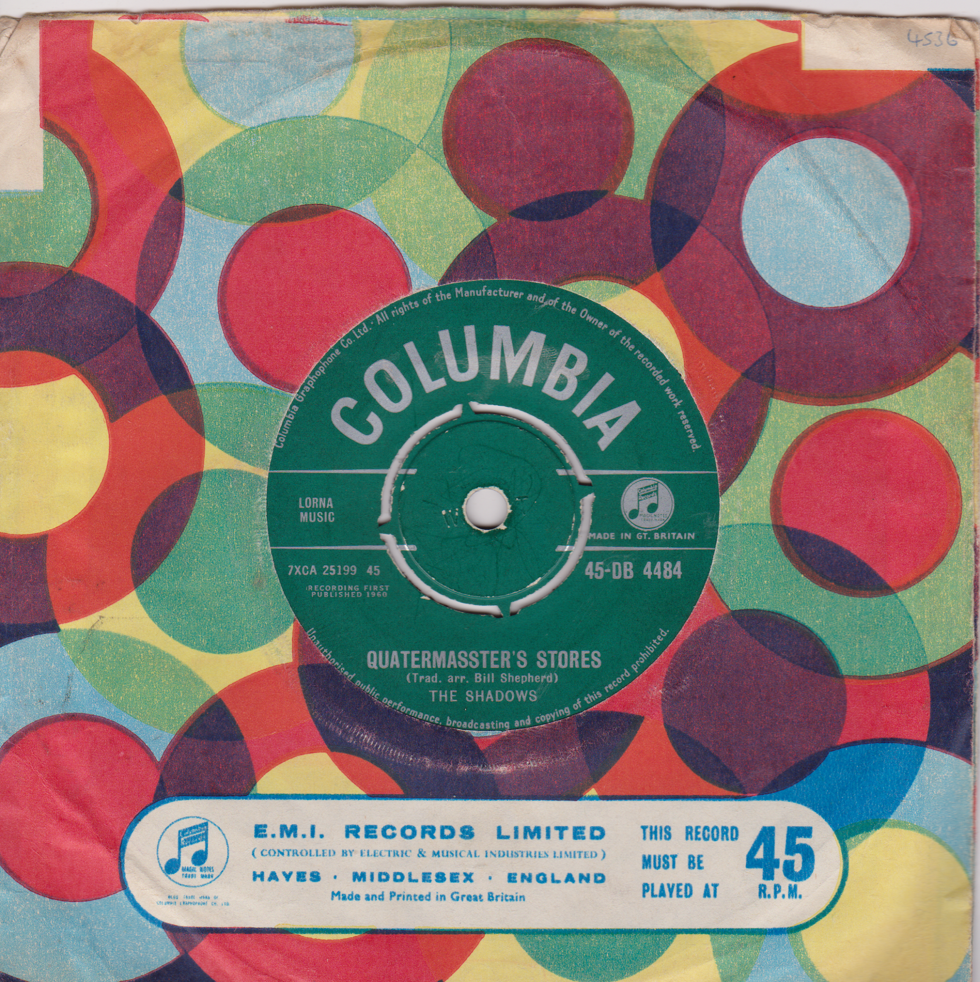 Colorful vinyl record cover with Columbia label and geometric pattern