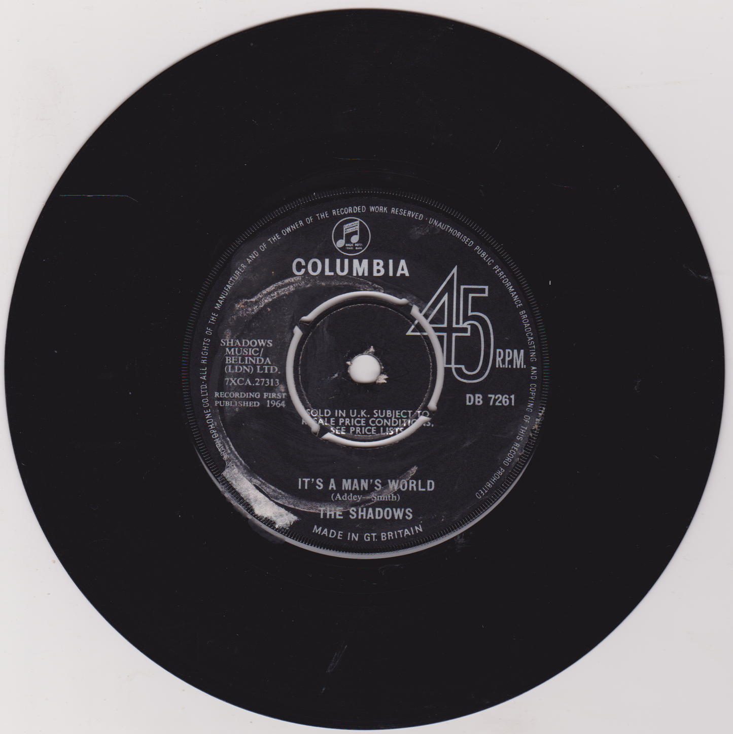 Black vinyl record with Columbia label on a white background