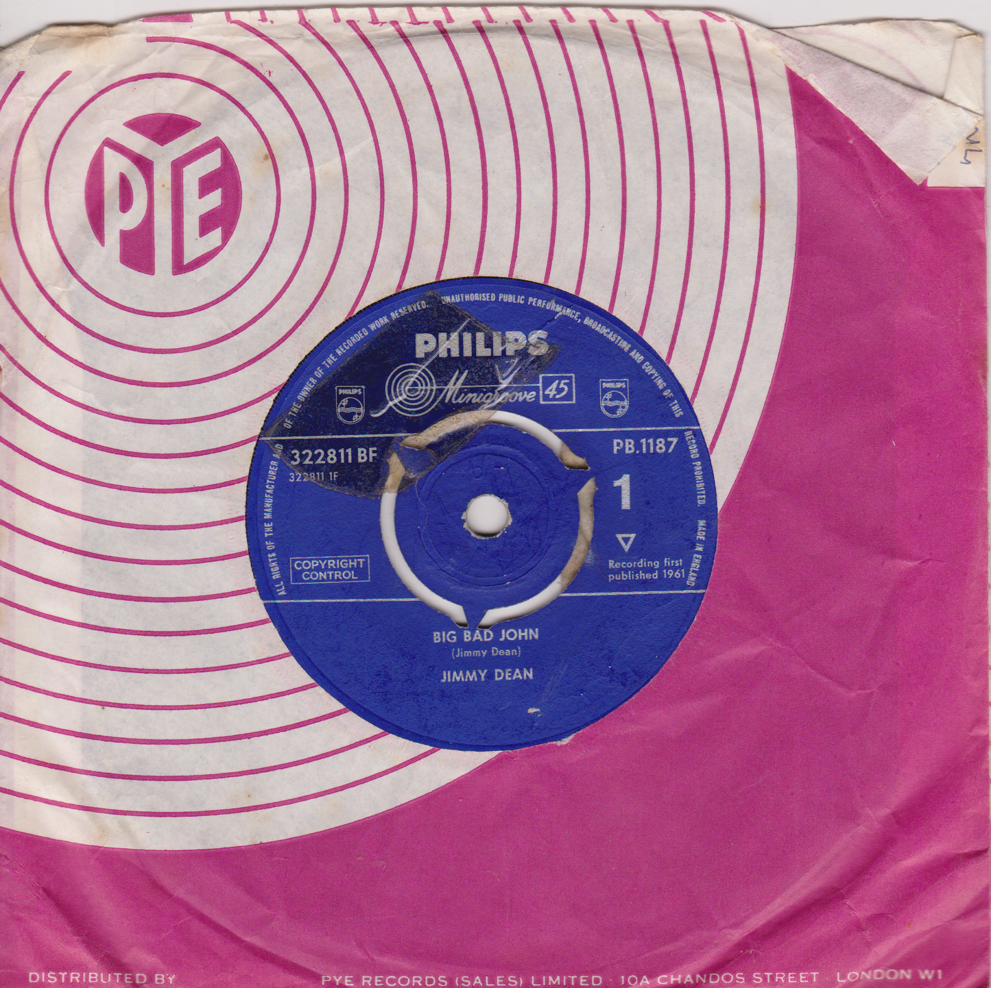 Vinyl record with a pink cover featuring the PYE logo