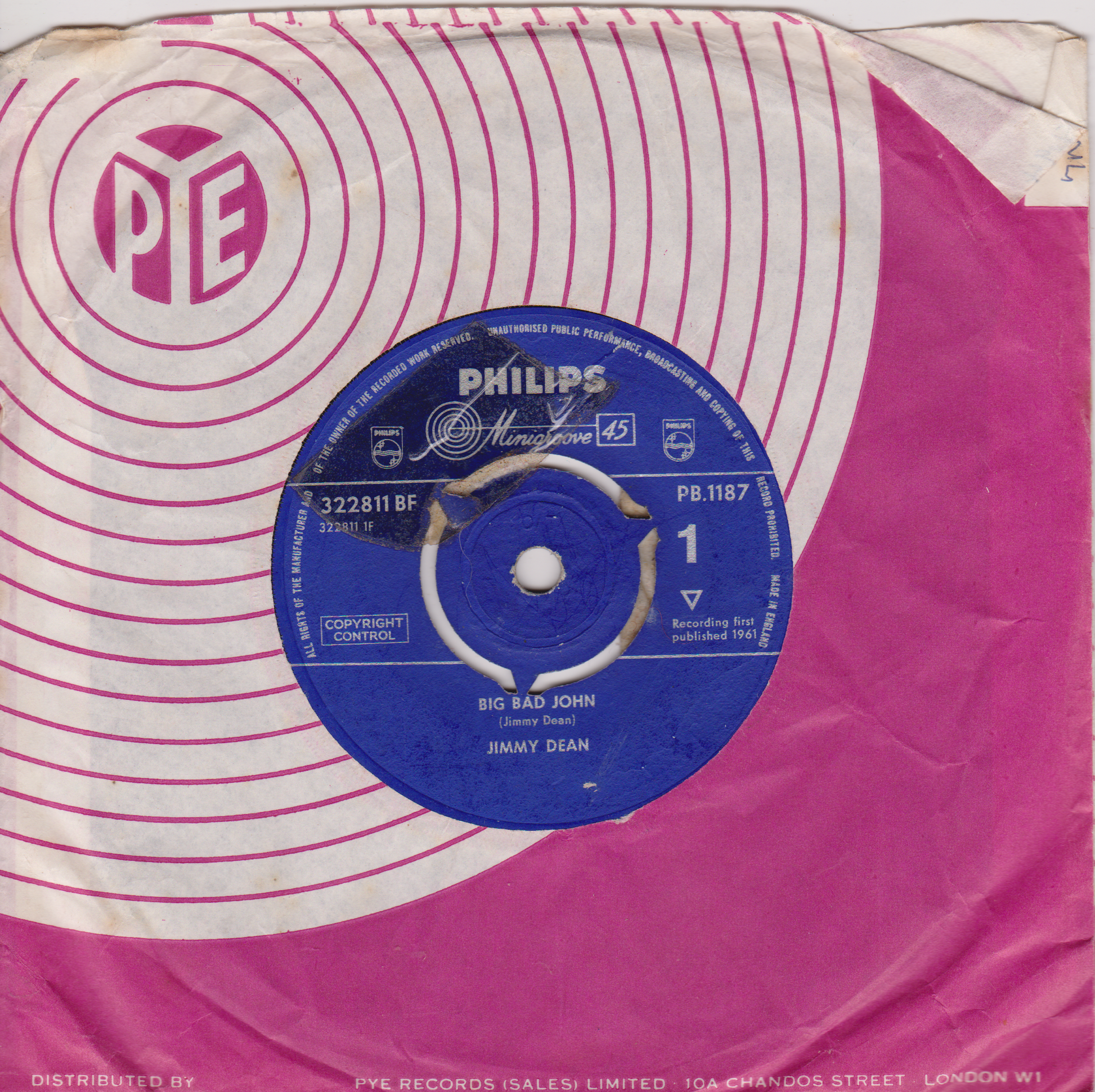 Vinyl record with a pink cover featuring the PYE logo