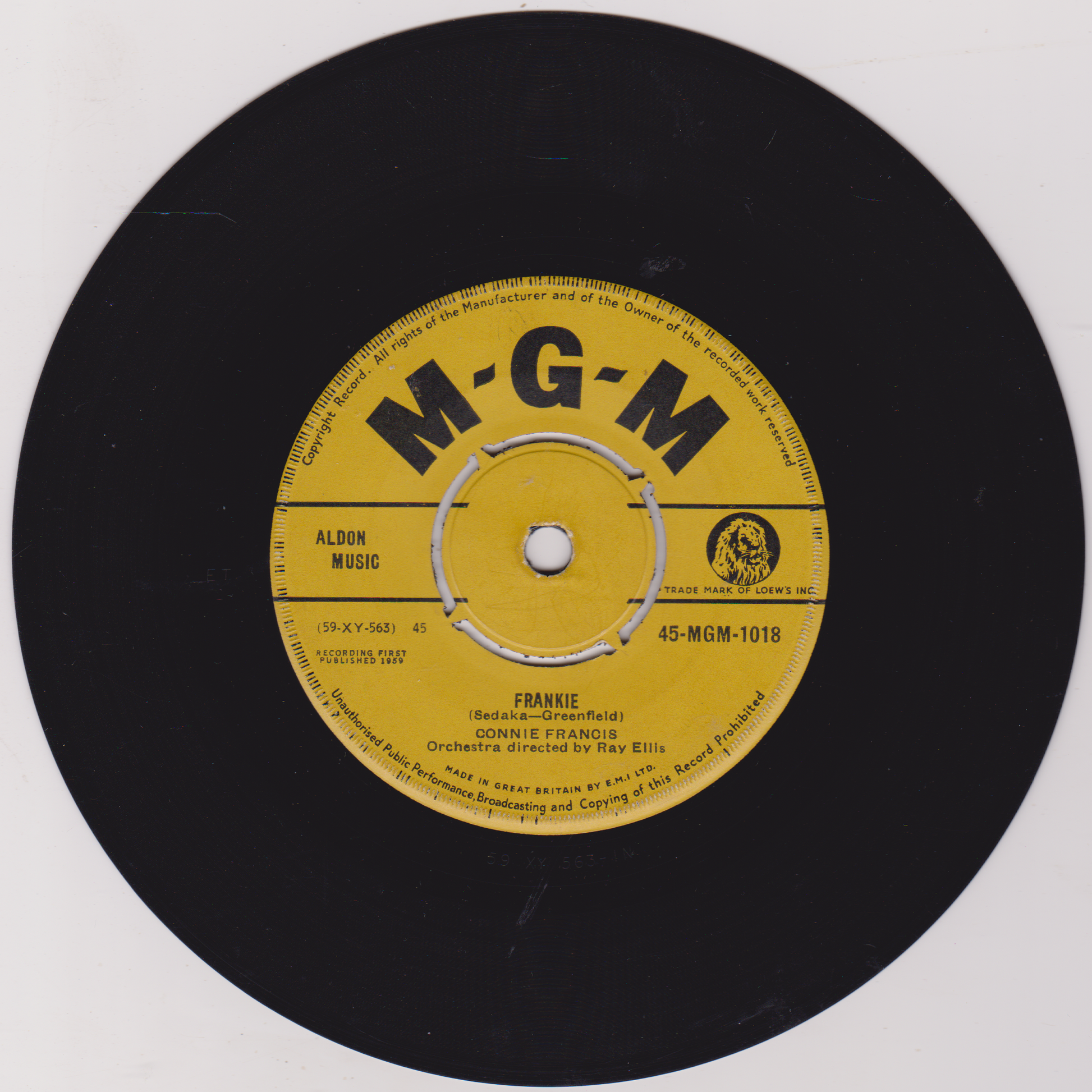 Record label with 'M-G-M' branding on a black background