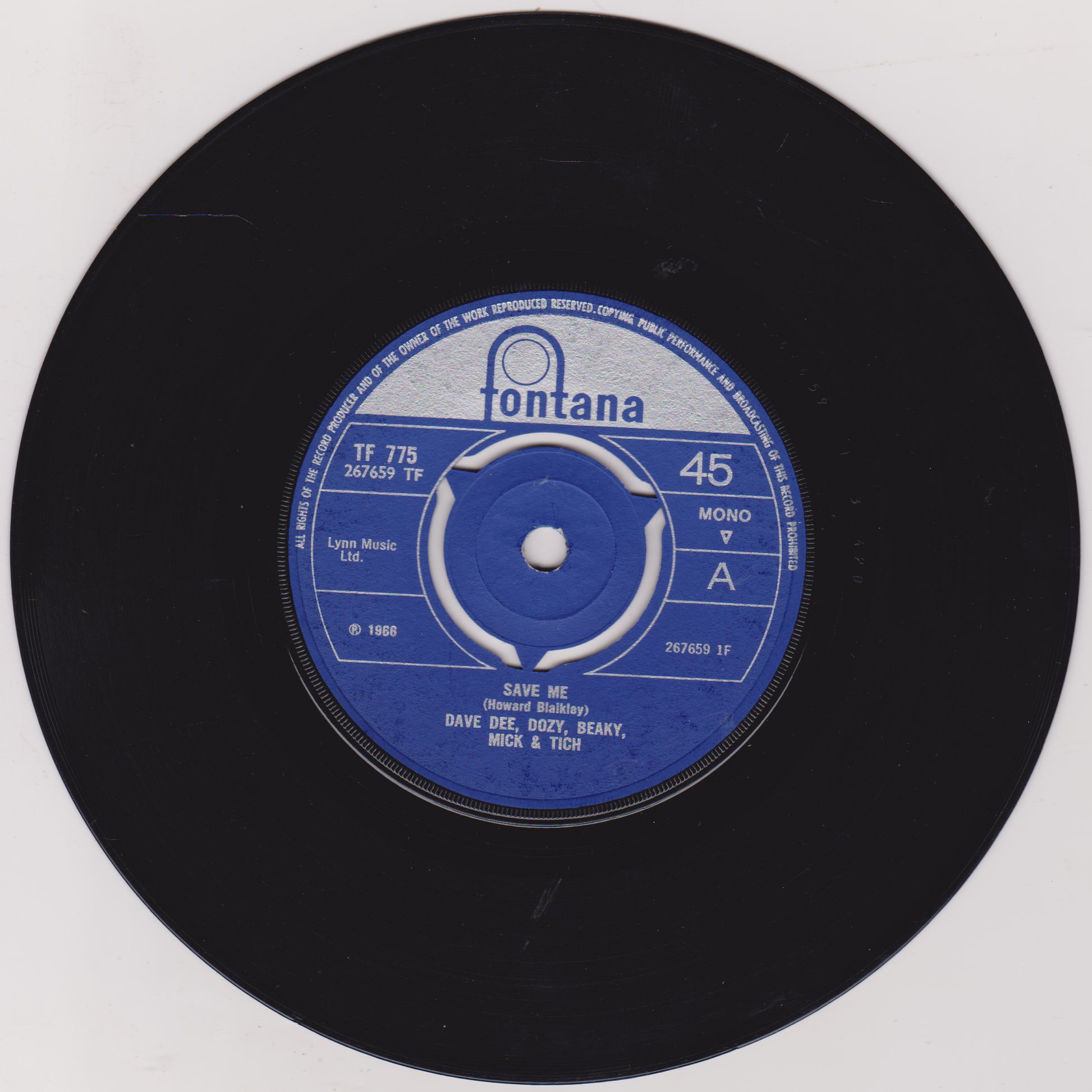 Black vinyl record with a blue label on a white background