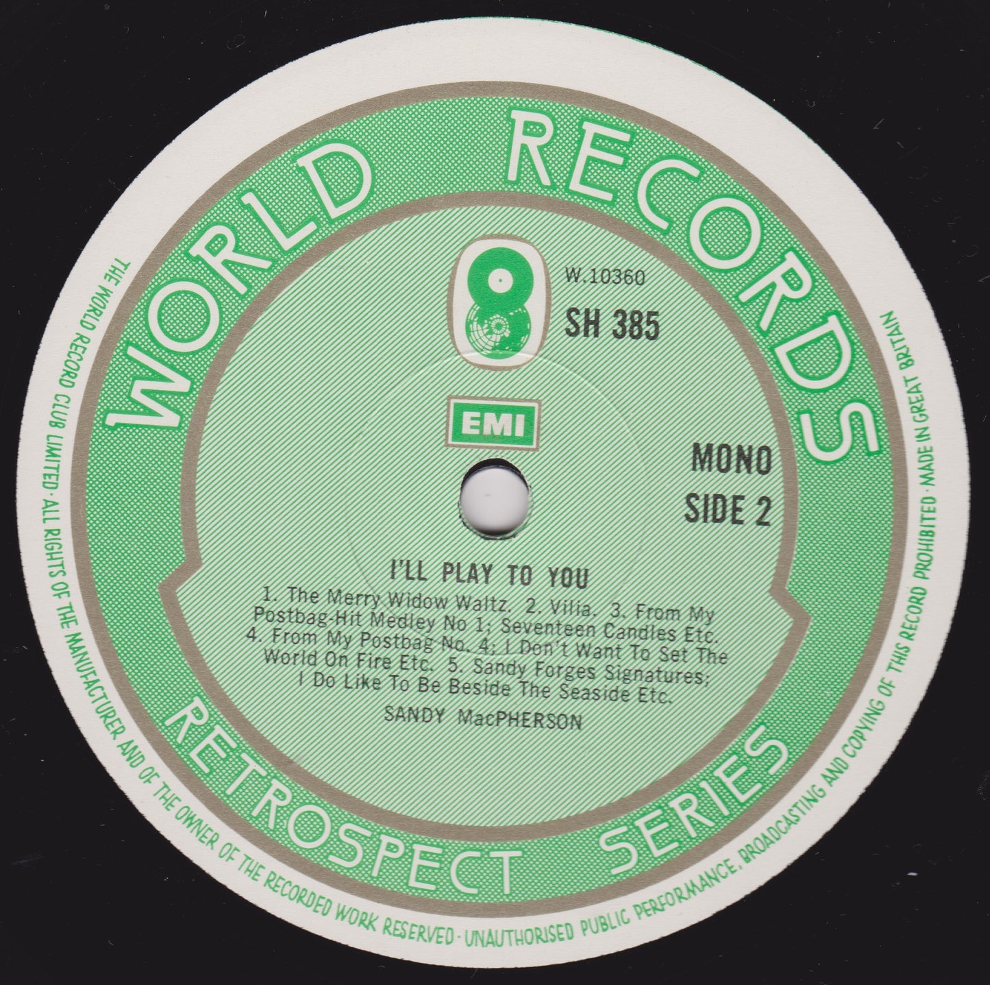 Sandy MacPherson ‎– I'll Play To You (World 1980) 12" vinyl LP VG/VG