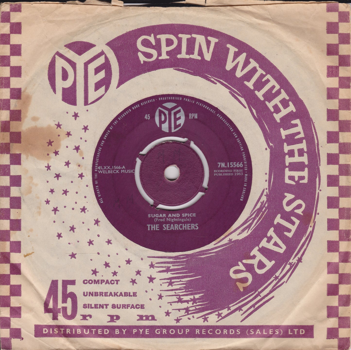 The Searchers ‎– Sugar And Spice (Pye 1963) 7" vinyl single VG/VG